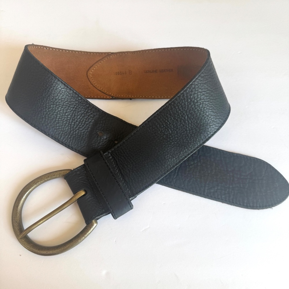 Vtg Y2K DKNY Donna Karan black 275"wide pebbled leather brass buckle womens belt - Picture 5 of 16
